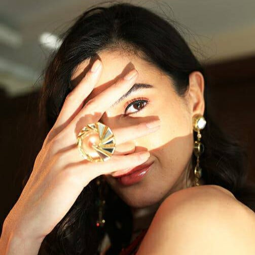 Demi Goddess Irregular Mirror and Resin Swirl Statement Ring - Isharya | Modern Indian Jewelry