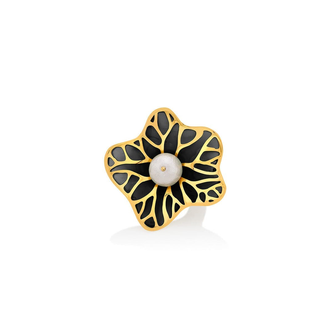 La Conchita Abstract Floral Statement Ring in Black