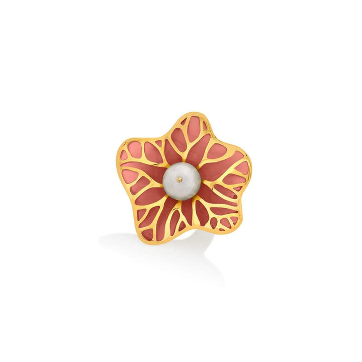 La Conchita Abstract Floral Statement Ring in Coral