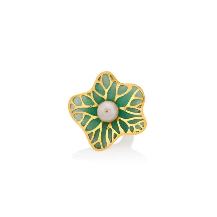 La Conchita Abstract Floral Statement Ring in Coral