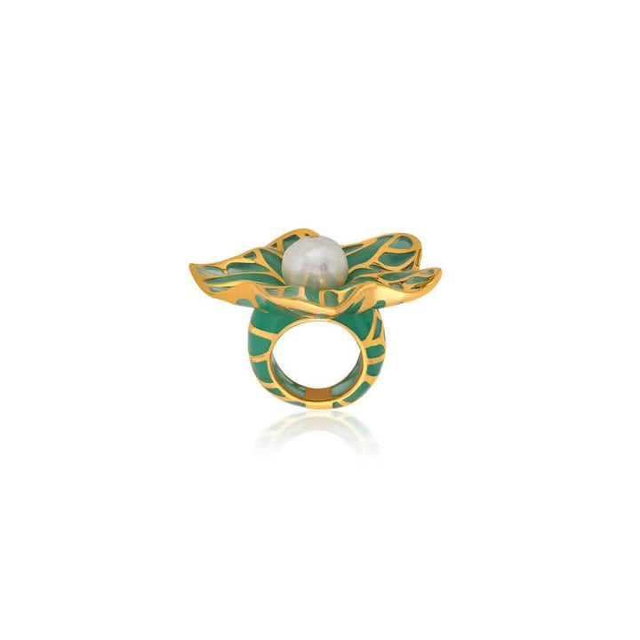 La Conchita Abstract Floral Statement Ring in Coral