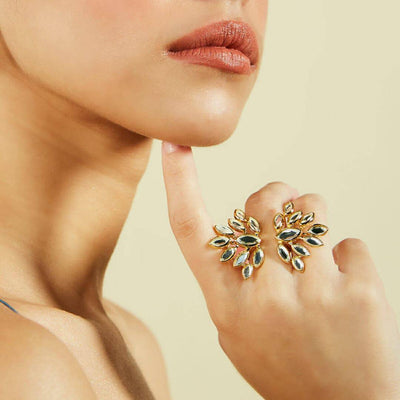 Marquise Mirror Cluster Gold Open Ring - Isharya | Modern Indian Jewelry