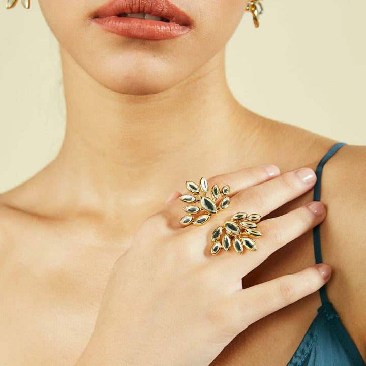 Marquise Mirror Cluster Gold Open Ring