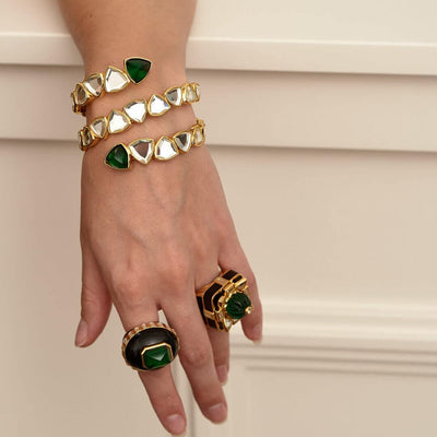 Raina Hydro Emerald Oval Ring - Isharya | Modern Indian Jewelry
