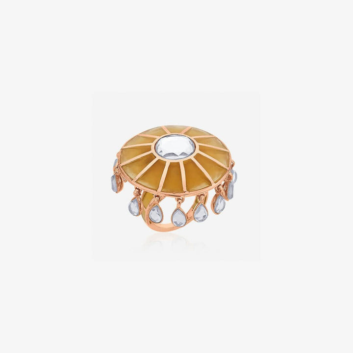 Renaissance Rani Mirror Mustard Translucent Resin Dramatic Ring In Rose Gold